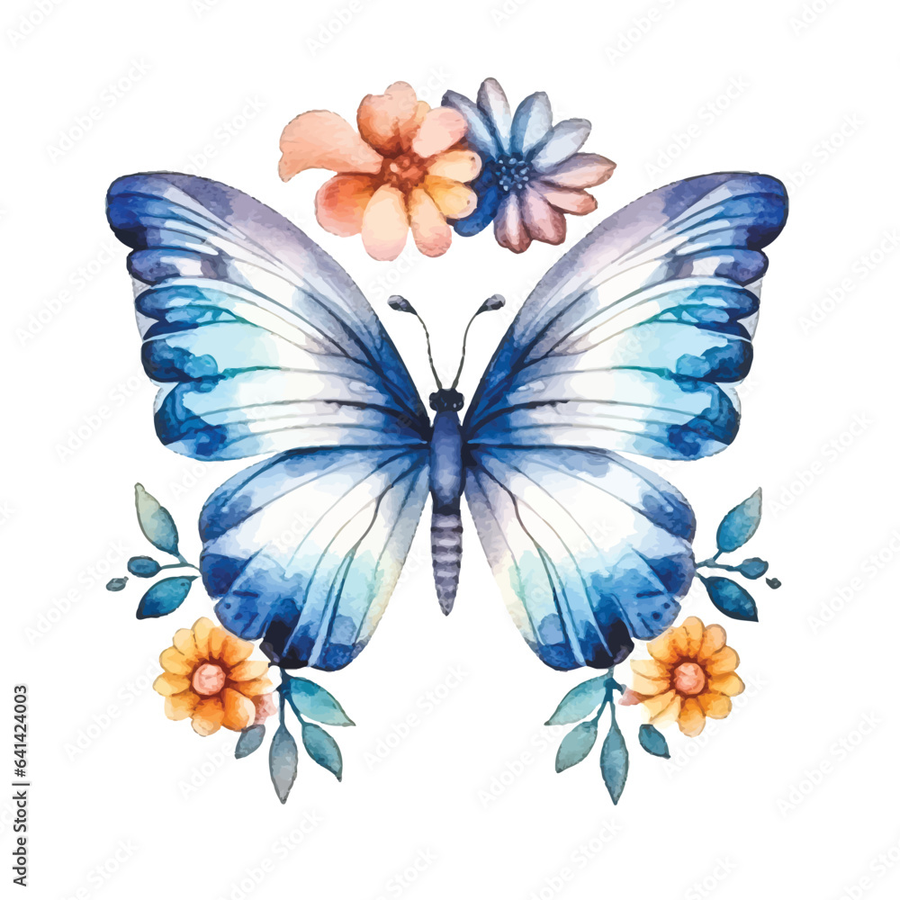 Fototapeta premium Nature's Palette: Watercolor Colorful Butterflies in Vibrant Hues, White Background