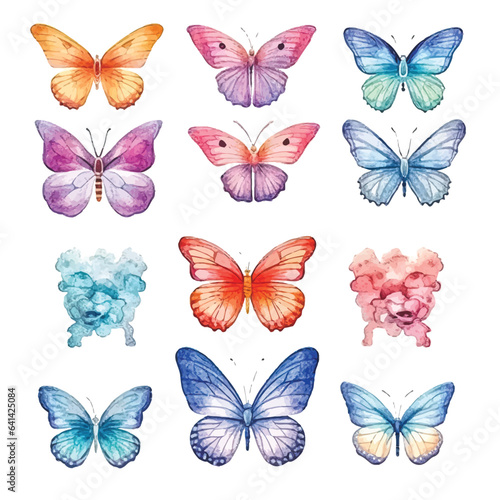 Nature's Palette: Watercolor Colorful Butterflies in Vibrant Hues, White Background © Finkha