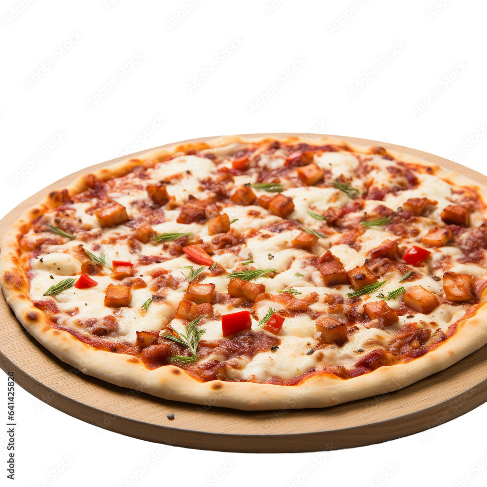 pizza isolated on white background Classic, Slices, Wood-fired,  Crispy,  Pepper flakes, Family-sized, Dough, Takeout, Delicious, Piping hot, Foodie favorite, Satisfying, Flavorful