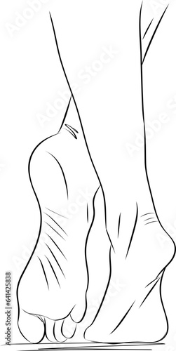 Beautiful female feet. Hand drawn of realistic human feet. Healthy foot.