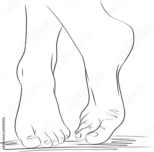 Beautiful female feet. Hand drawn of realistic human feet. Healthy foot.