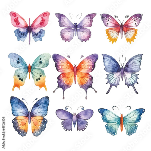 Whimsical Butterfly Dance  Watercolor Colorful Set on Clean White