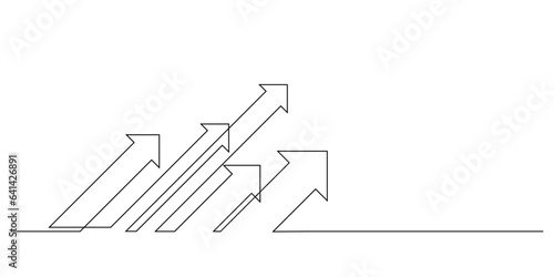 concept of business goal and growth.arrows in up slant direction one line