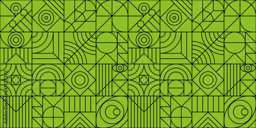 Bauhaus pattern minimal 20s geometric line style on green background. Fresh organic background. Eco friendly texture, geometry mosaic. Vector 10 eps