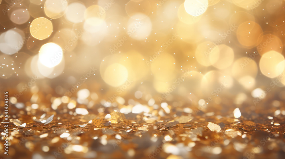 Gold and White Out of Focus Background with Glitter Lights