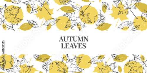 Vector illustration of dry, fallen leaves. Abstract autumn leaves. Horizontal banner on an autumn theme. For the design of textiles, invitations, promotions