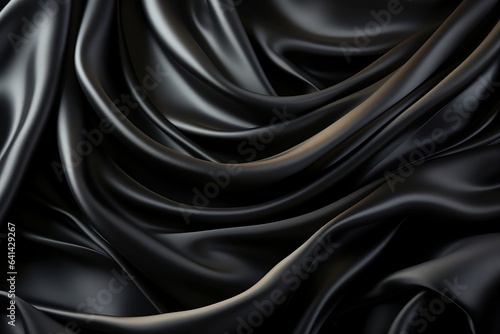 Beautiful curves of the black silk fabric. Background of fabric bends. Generative AI.	