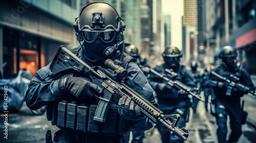 Armed Police Officers in Combat Gear Ready for Action AI Generated