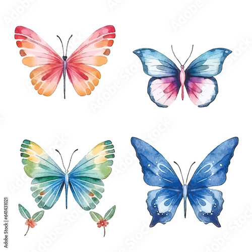 Butterfly Kaleidoscope: Watercolor Colorful Set on White Background