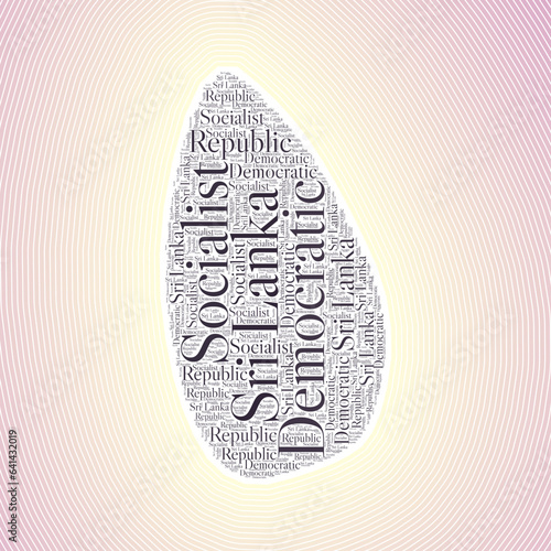 Sri Lanka shape formed by country name in multiple languages. Sri Lanka border on stylish striped gradient background. Vibrant poster. Powerful vector illustration.