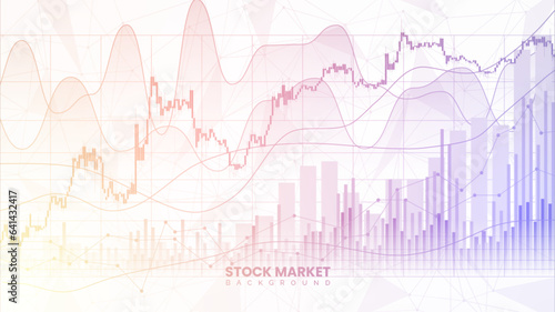 Financial yield curves, candlestick chart, bond data, and upward-sloping graph on a white background. Improved business information and finance growth data. Successful stock market wallpaper