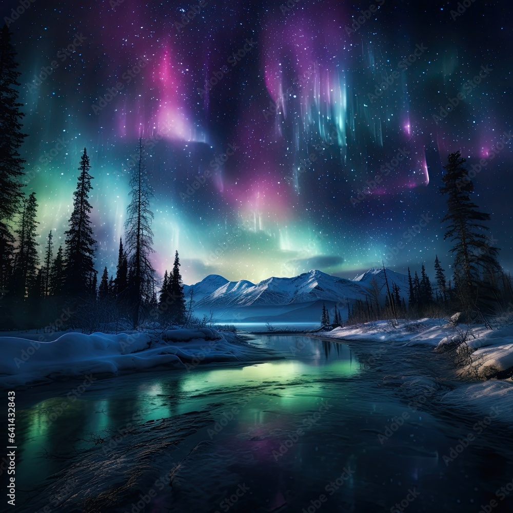 Northern lights, Aurora borealis in the dark night sky