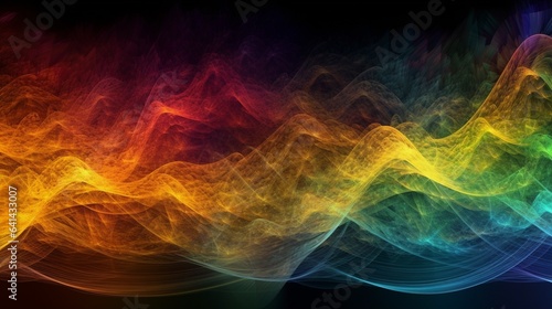 Abstract illustration gold and rainbow colors waves, drawn wallpaper with fractals