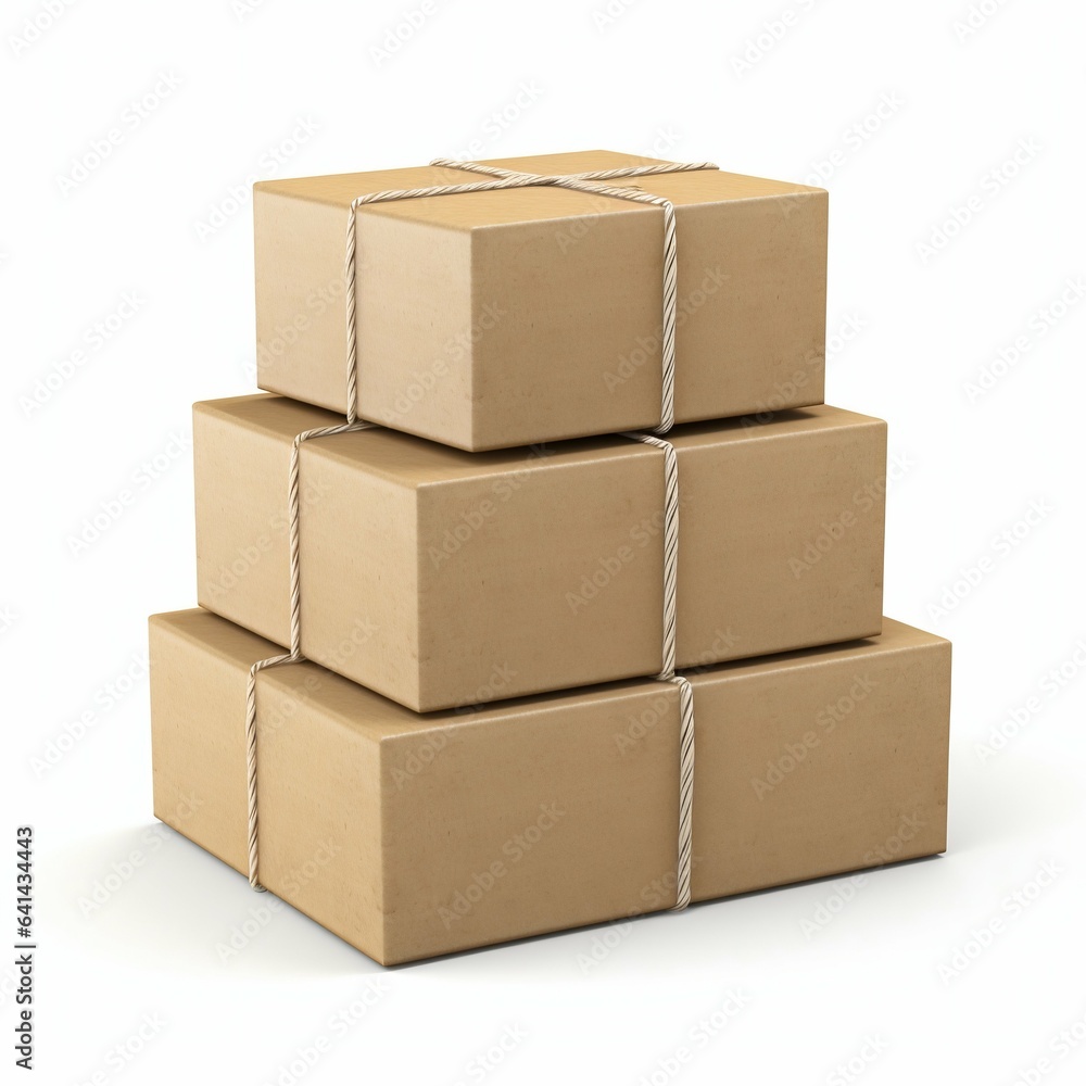 Stacked Package Boxes Isolated on White Background. Generative ai