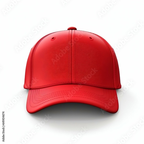 Red Baseball Cap Front View Isolated on a White Background. Generative ai
