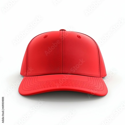 Red Baseball Cap Front View Isolated on a White Background. Generative ai