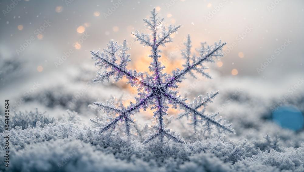 Beautiful snowflake macro photography