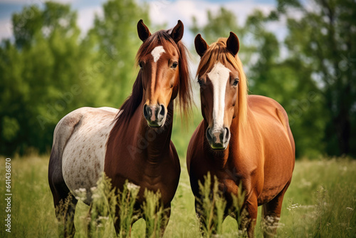 A pair of horses in the pasture