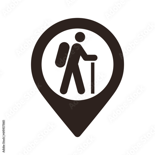 Hiking trail map pin. Tourist trail location pin. GPS trail location symbol for apps and websites