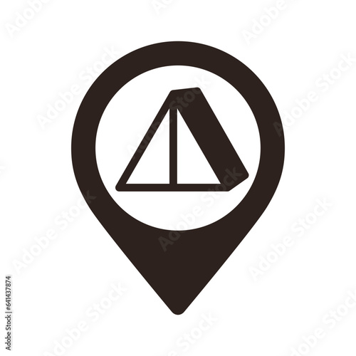 Camping area map pin. Camp location pin. GPS campsite location symbol for apps and websites