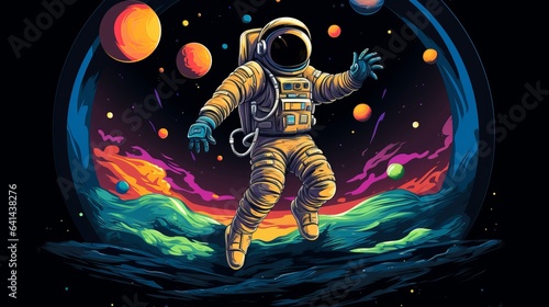 Wallpaper Mural Illustration of a dancing astronaut against a moon and space background. Torontodigital.ca