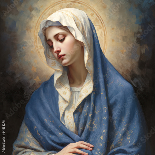 Painting of the Virgin Mary mother of Jesus. Madonna. Religion faith Christianity. Virgen del Carmen. Blessed Virgin Mary photo
