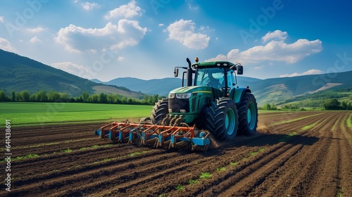 Using a tractor, a farm field is seeded. Activity in agriculture