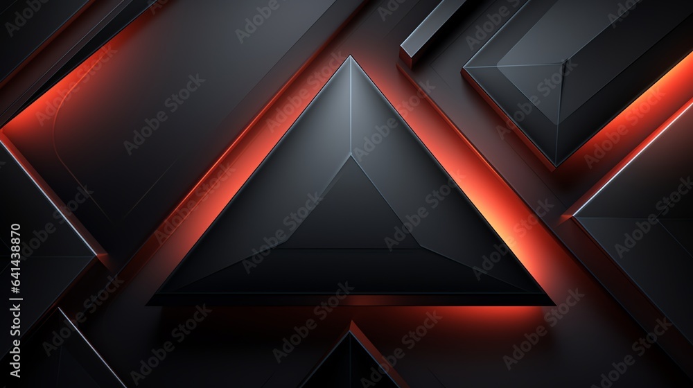3D wallpaper abstract triangle modern glows orange black - obrazy, fototapety, plakaty 