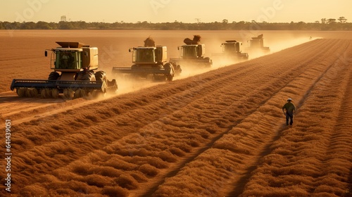 Harvesters harvesting soybeans in the Brazilian state of Mato Grosso