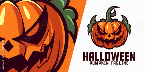 Illustrated Pumpkin for Halloween: Logo, Mascot, Illustration, Vector Graphic for Sport and E-Sport Gaming Teams, Jack-o'-Lantern Mascot Head
