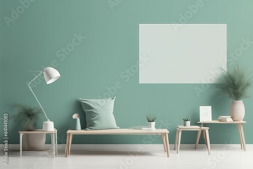 mock up poster frame, modern scandinavian living room interior design, 3 d render, 3 d illustrationm photo