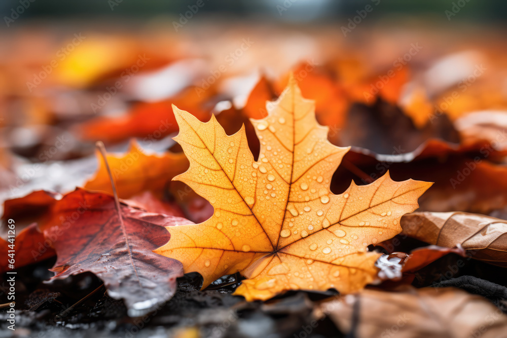 Water drops on autumn leaves - Fall Cozy Days - Rain - Macro Photography 5 - obrazy, fototapety, plakaty 