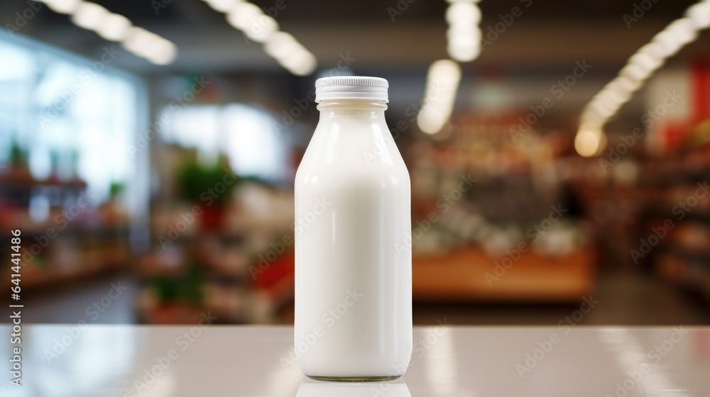 Fresh milk bottle in a supermarket