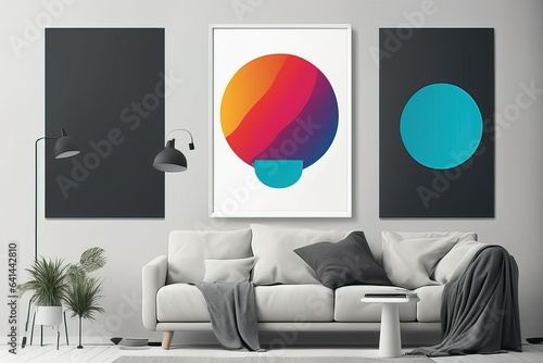 modern interior with a picture framemodern interior with a picture framemockup of colorful modern mi photo