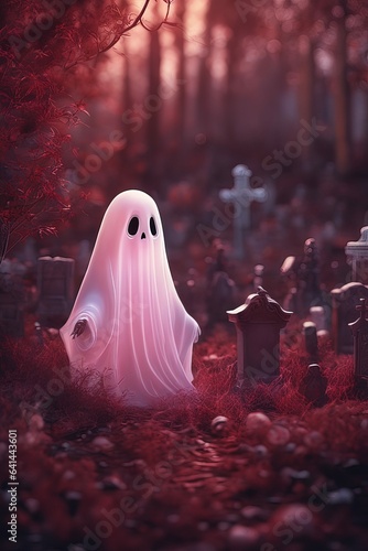 ghost in the cemetery with a spooky background. 3 d rendering.ghost in the cemetery with a spooky ba photo