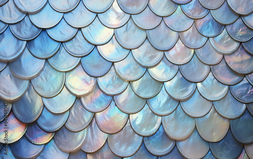 Close-up macro fish nacre colorful skin scales. Mermaid texture or background 