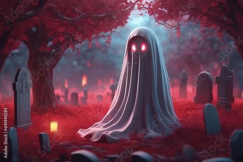 halloween scene with scary ghost, spooky and scary halloween concept. 3 d illustrationhalloween scen photo