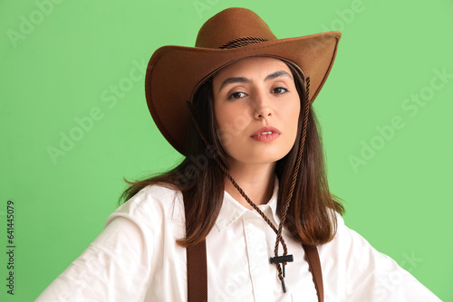 Beautiful cowgirl on green ...