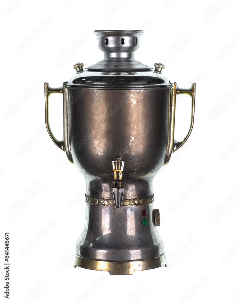 old steel samovar isolated on white background old steel samovar isolated on white background