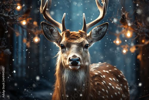 fairy reindeer in snow ,christmas lights background © Наталья Добровольска