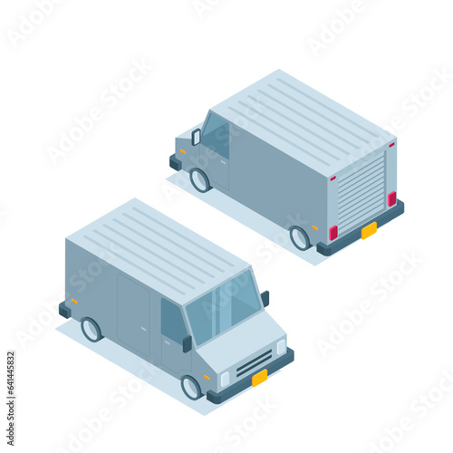 front and back view isometric van icon in color on white background, transport for cargo transportation or delivery service