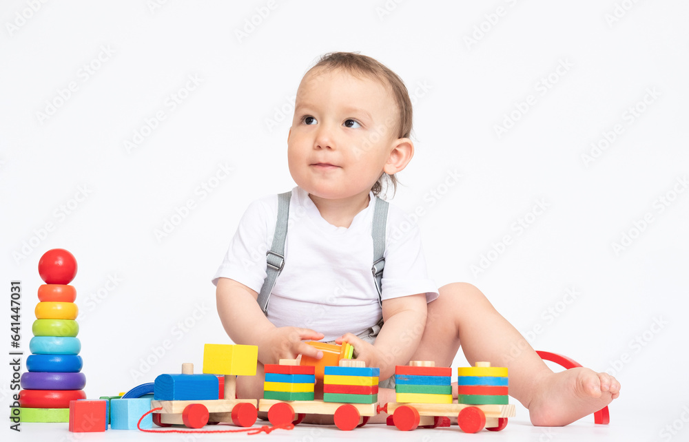 Baby Educational Toys, Kid Play Colorful wooden toys on white background Children Education Baby Educational Toys, Kid Play Colorful wooden toys on white background Children Education
