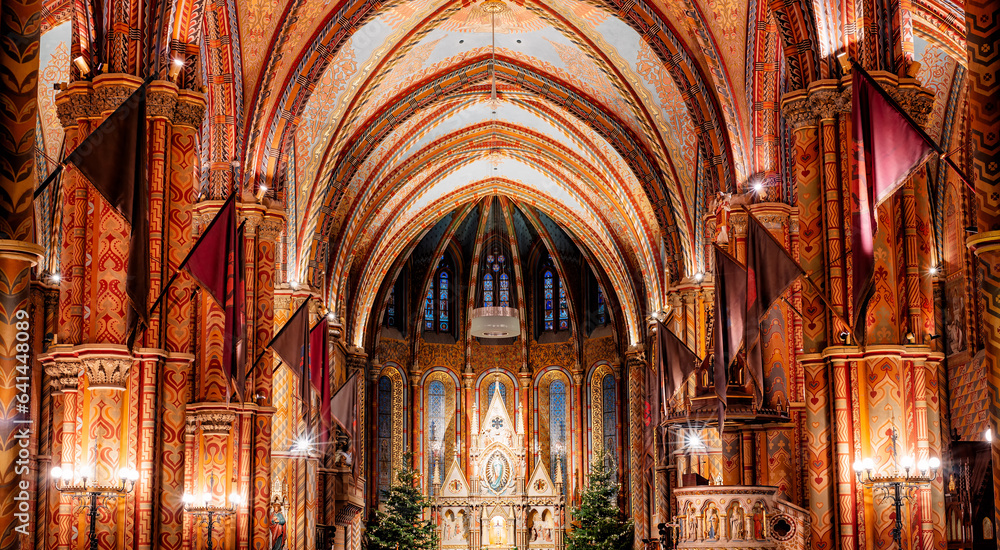 Obraz premium Sanctuary of Matthias Church in Buda's Castle District of Budapest. Budapest, Hungary
