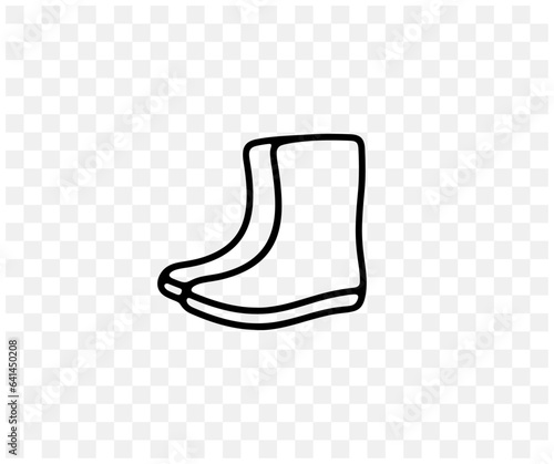 Rubber boots, gumboots, watertight shoes, linear graphic design. Footwear, footgear, boots, waterproof, gardening and horticulture, vector design and illustration