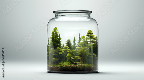 Nature's Essence in a Jar: Clean Background with Leaves and Trees