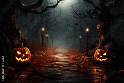 Halloween Background With Pumpkins And Bats