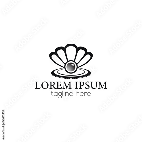 Sea shell with pearl logo design vector template
