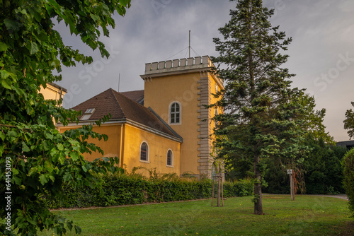 Canvas Print Castle in Liesing part of Wien capital city in hot summer morning
