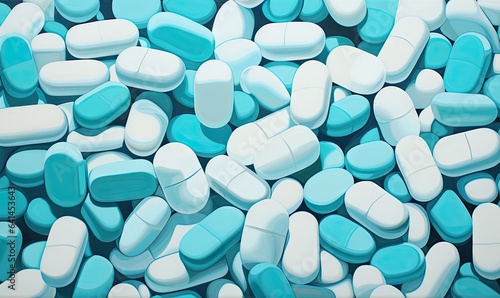 blue and white pills falling out Generative AI