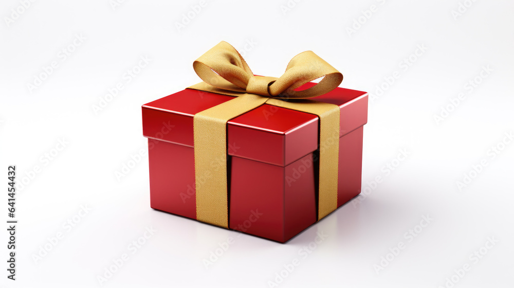 Obraz premium Red gift box with golden ribbon isolated on white Made with Generative AI